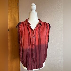 Free People Ruched Sleeve Button Down Tank Top
